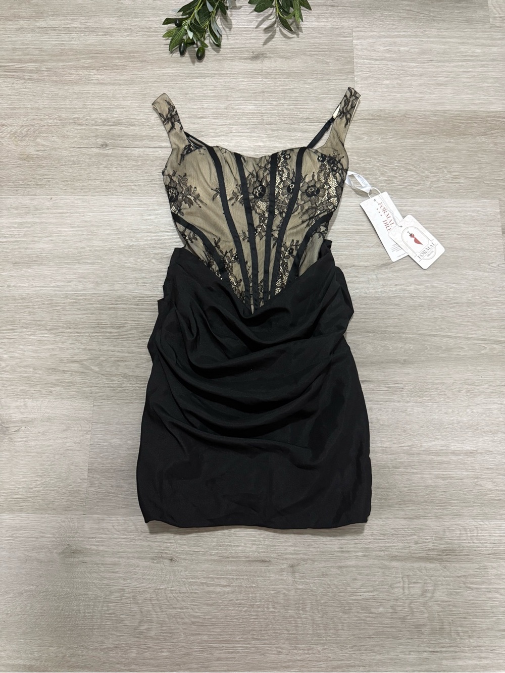 Elegant Black & Nude Lace Mini Dress